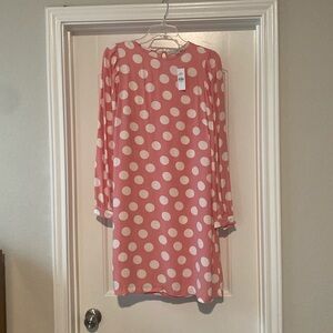 LOFT- Pink with White Polka-Dot Shift Dress, Small